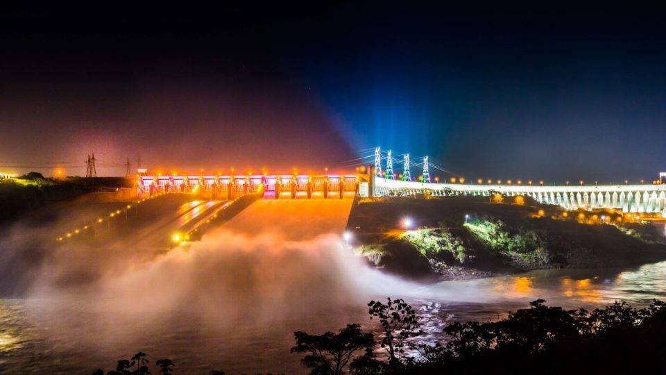 Night View of Itaipu dam from below.